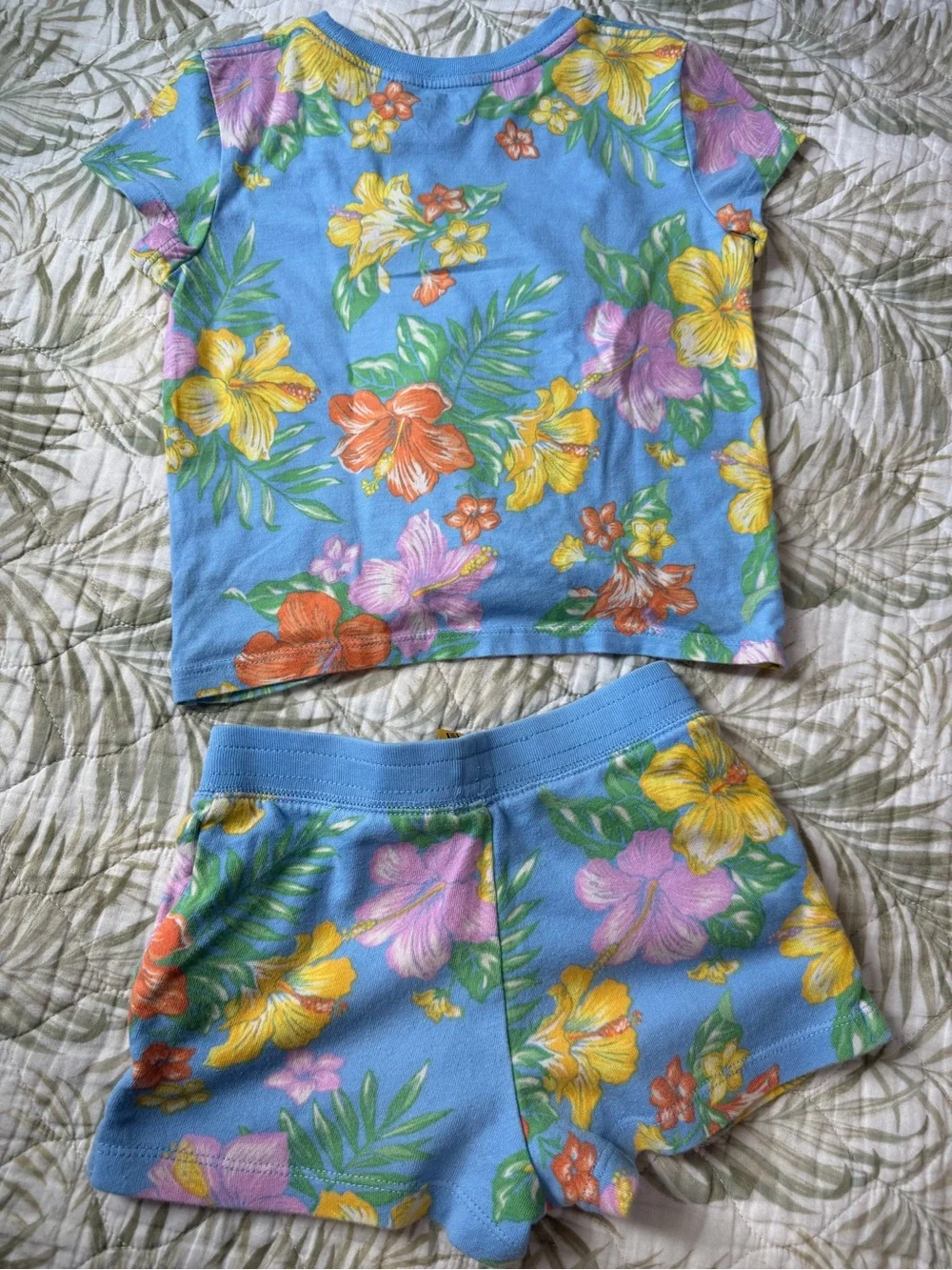 Girls Blue Tropical Floral Short Set